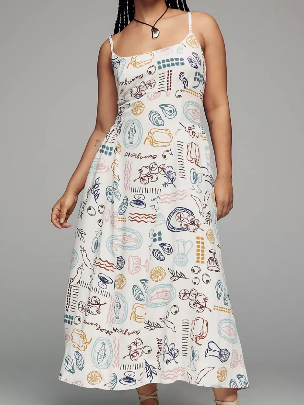ASTR The Label Ainsley Square-Neck Midi Dress 👗 off white picnic NWT XLP